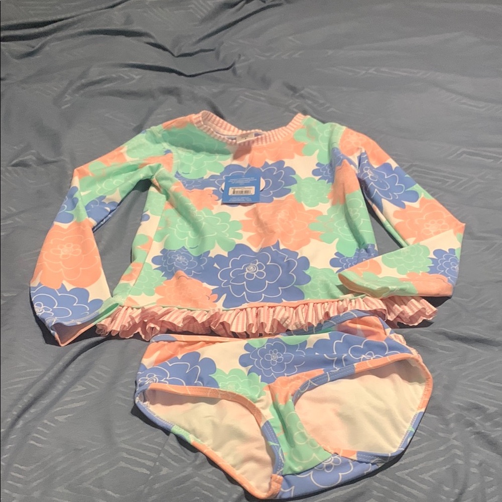 RUFFLE BUTTS Floral Kids Swim Set - Blue, Green, Pink